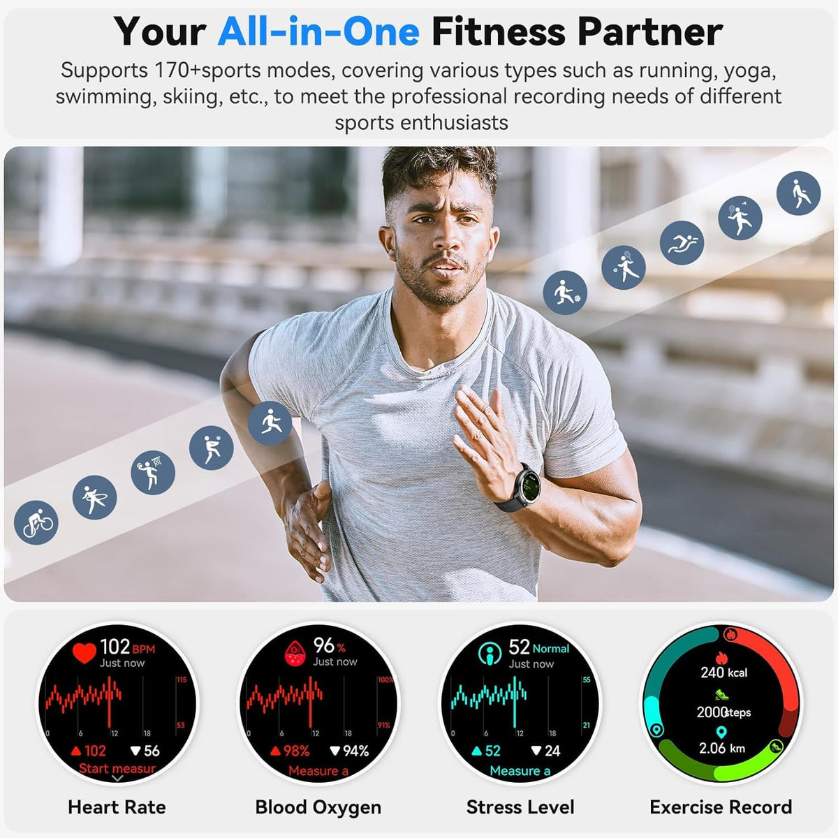 Black GPS Smartwatch with Heart Rate Monitor Q403