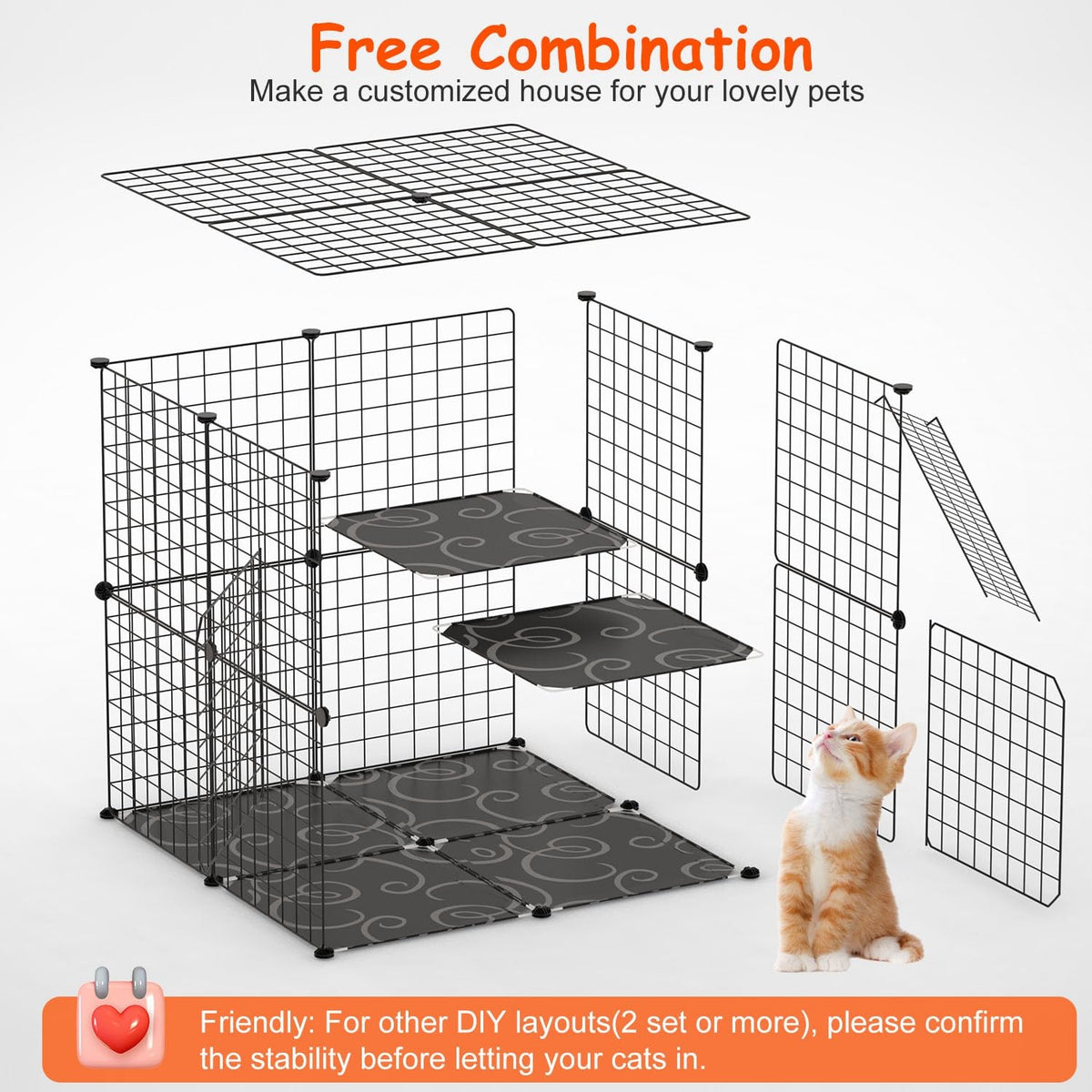 Black 2-Tier Cat Cage F929