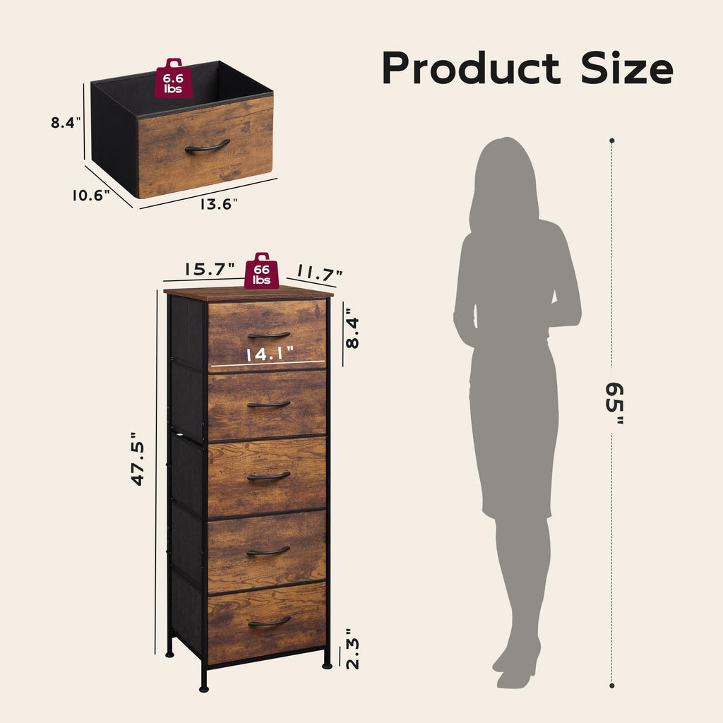 5 Drawer Rustic Brown Dresser R237