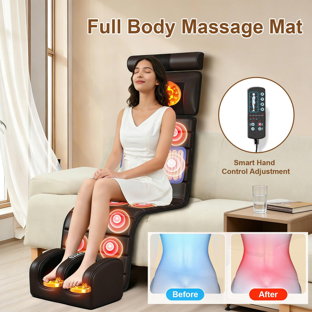 Brown Full Body Heating Massage Mat with Detachable Neck and Leg Massagers B9706