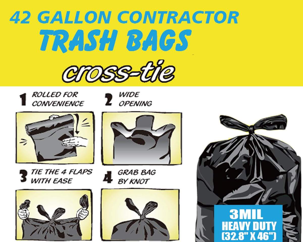 Heavy Duty 42 Gallon 10 Count 3 MIL Black Flap Tie Trash Bags L418860