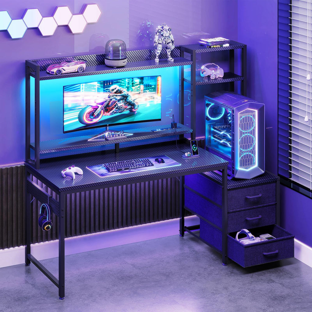 48 Inch Gaming Desk with Shelves and Drawers V5056