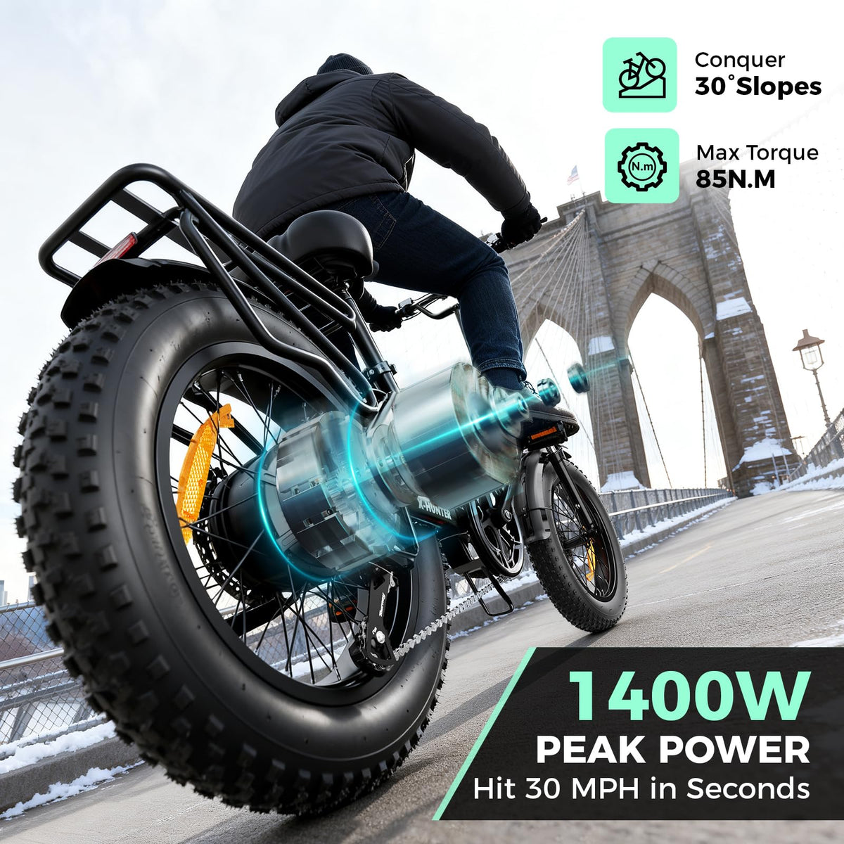 1400W Peak 20'' Fat Tire Foldable Electric Bike Z9127