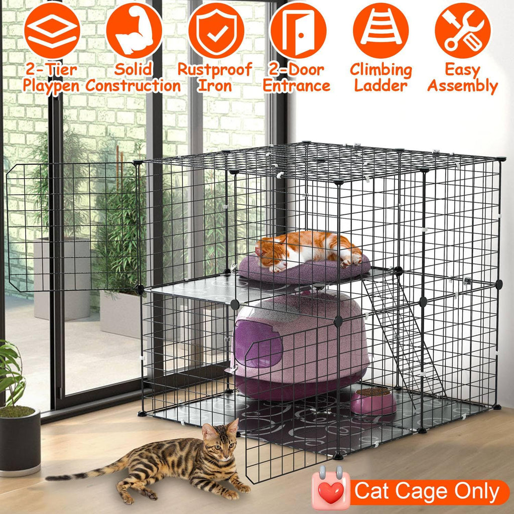 Black 2-Tier Cat Cage F929