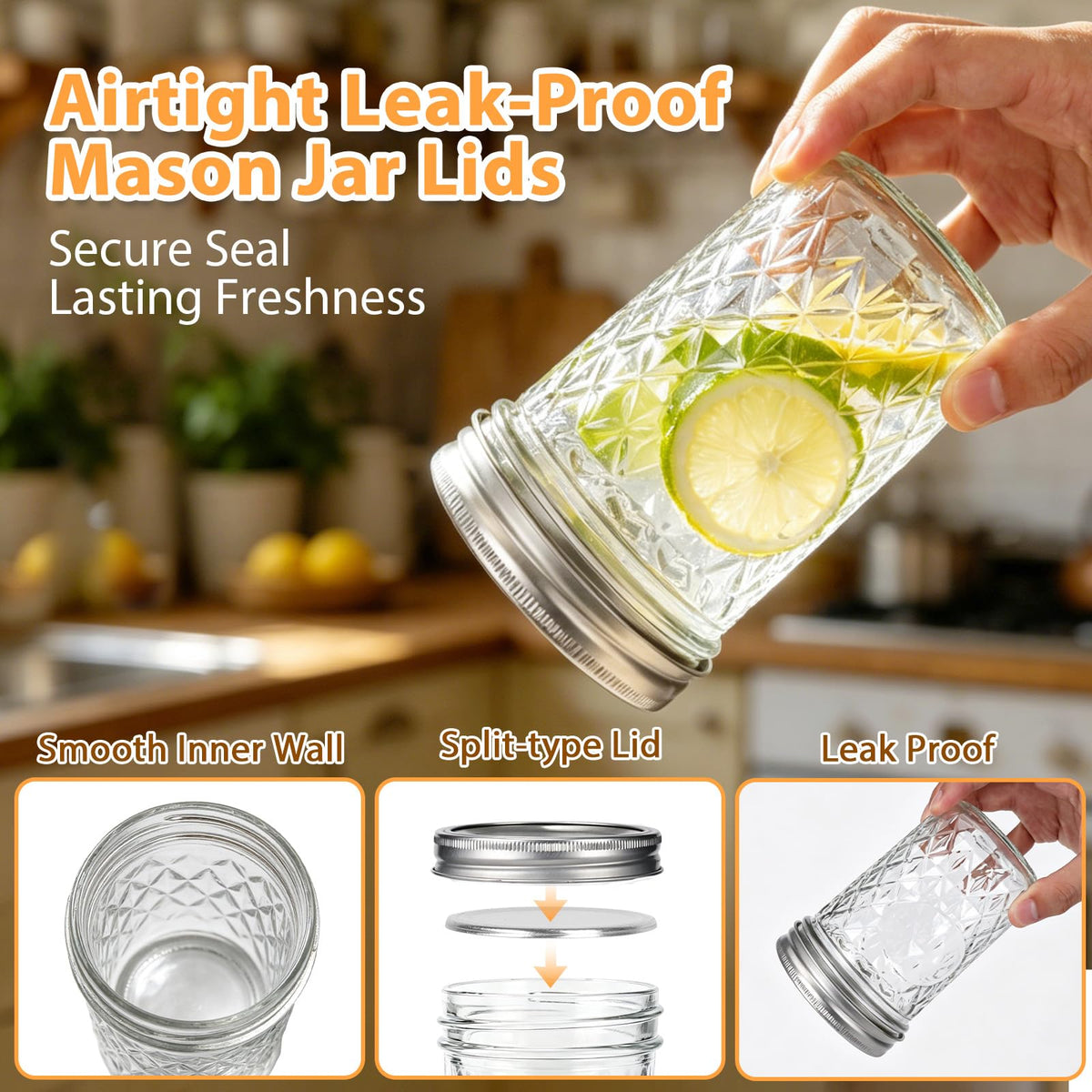 16oz Wide Mouth Mason Jars with Airtight Lids Y542