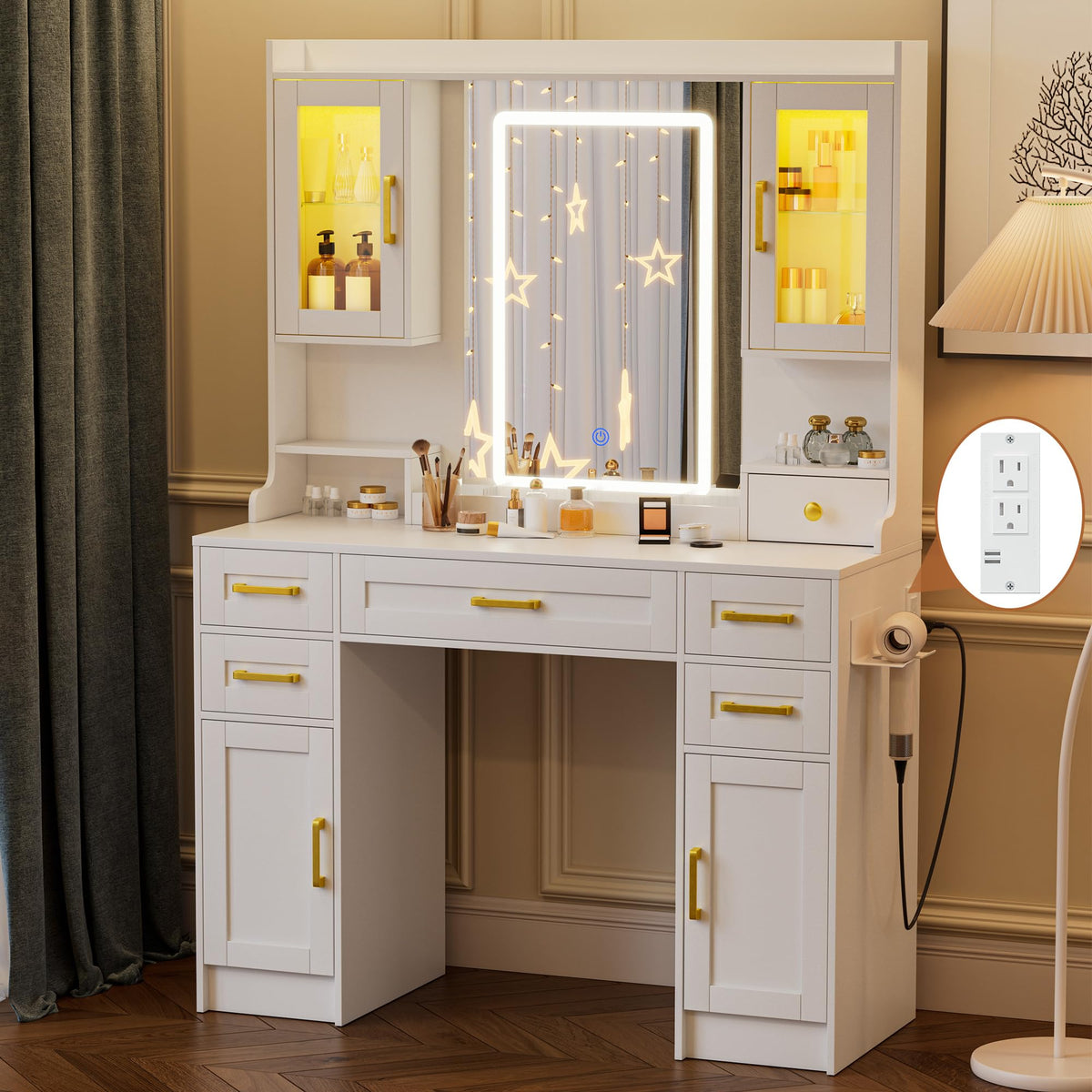 Vanity Desk with Mirror and LED Lights U453