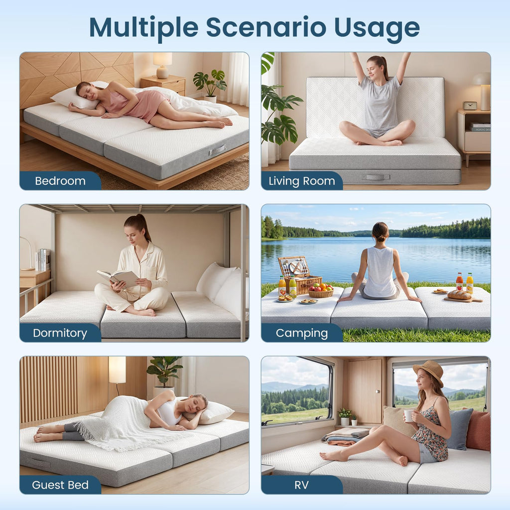 Queen 4 Inch Foldable Memory Foam Mattress R573592