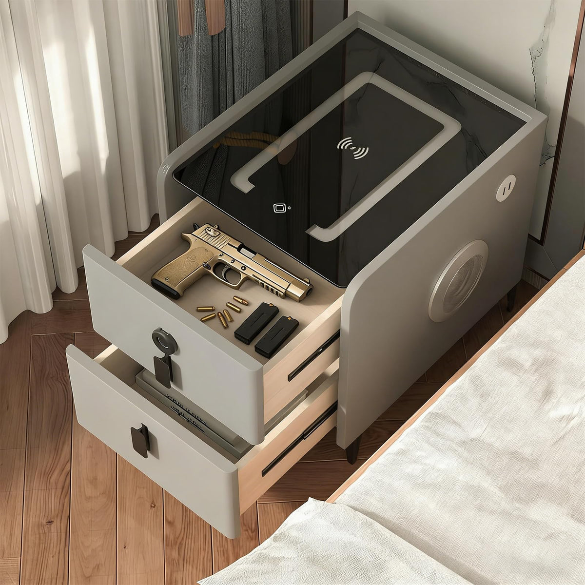 Grey 2 Drawer Nightstand with Wireless Charging Station Y614