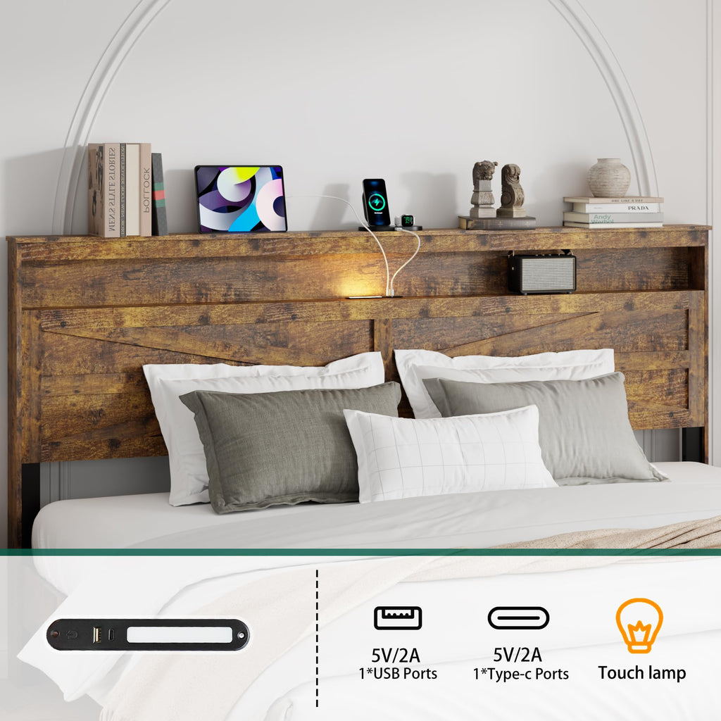 King Size Wood Bed Frame with Headboard R734256