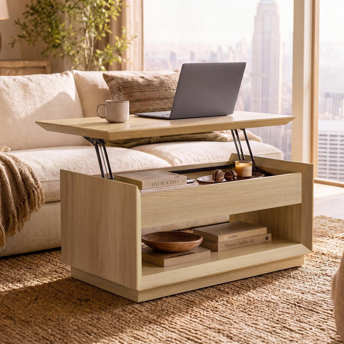 35" Lift Top Wood Coffee Table with Storage J84554