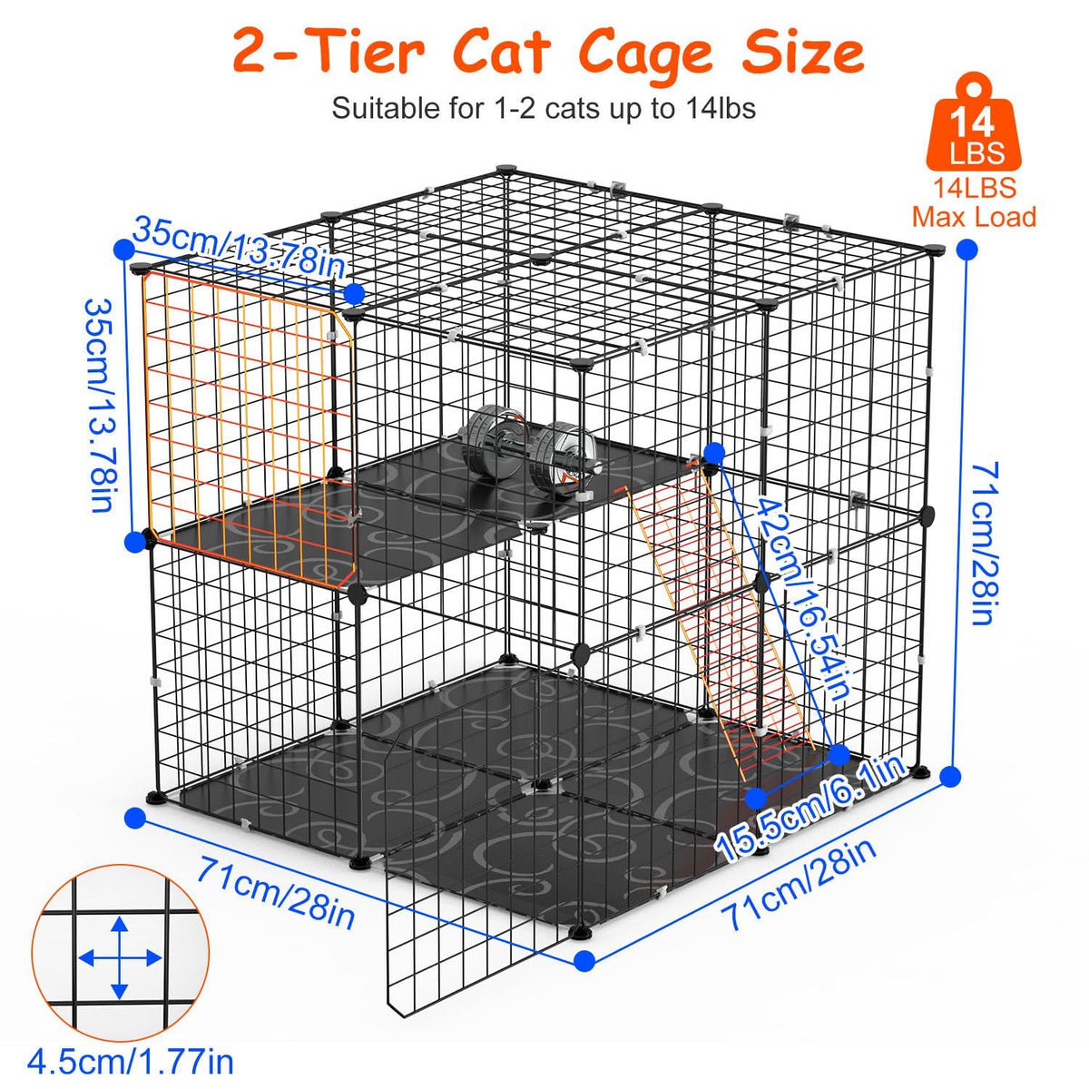 Black 2-Tier Cat Cage F929