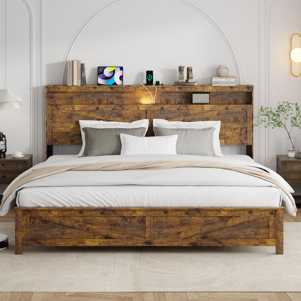 King Size Wood Bed Frame with Headboard R734256