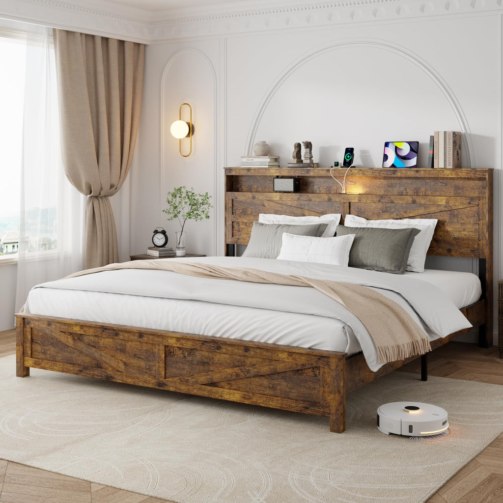 King Size Wood Bed Frame with Headboard R734256