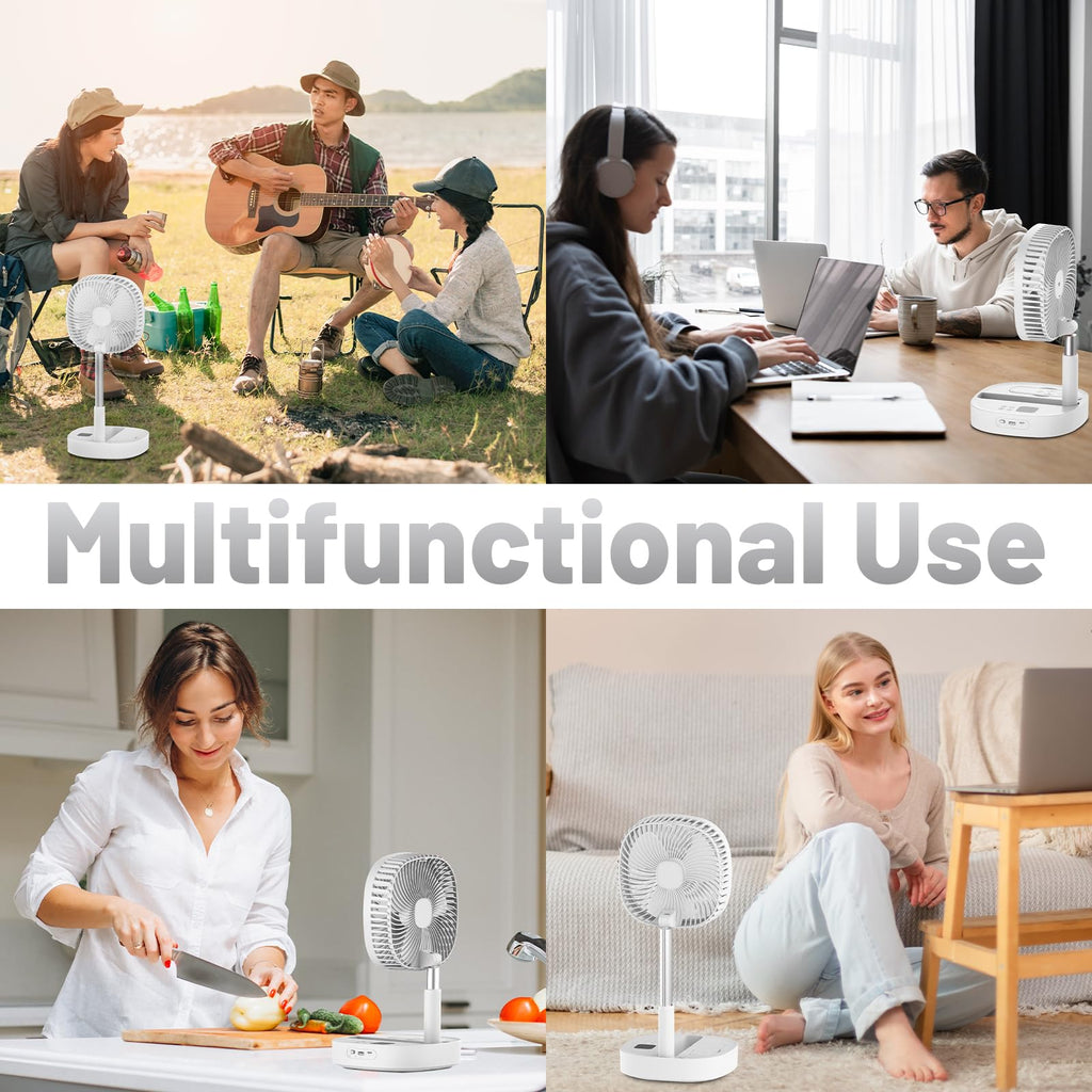 Portable Oscillating Pedestal Fan, 4 Speed 7200Mah Rechargeable Gray Y215
