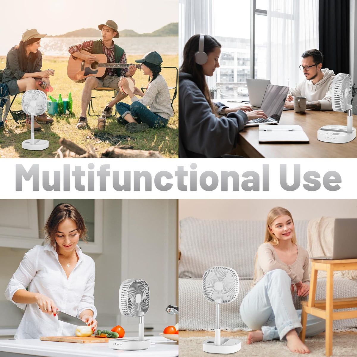 Portable Oscillating Pedestal Fan, 4 Speed 7200Mah Rechargeable Gray Y215