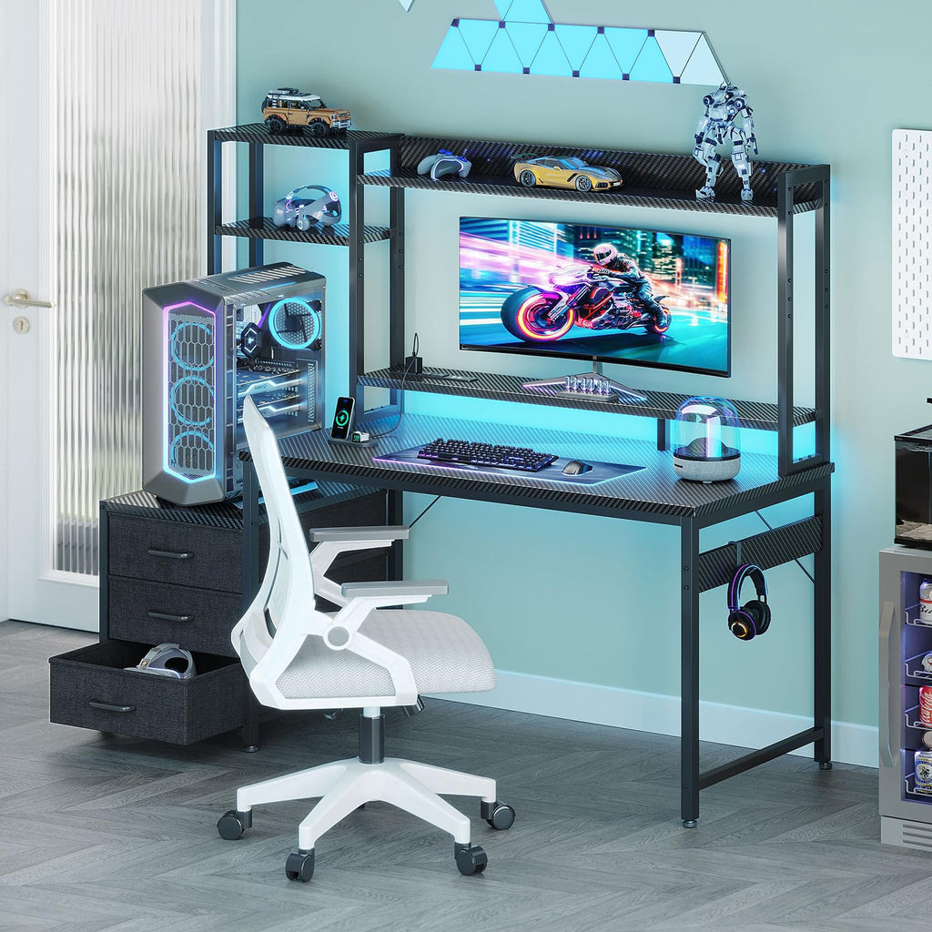 48 Inch Gaming Desk with Shelves and Drawers V5056