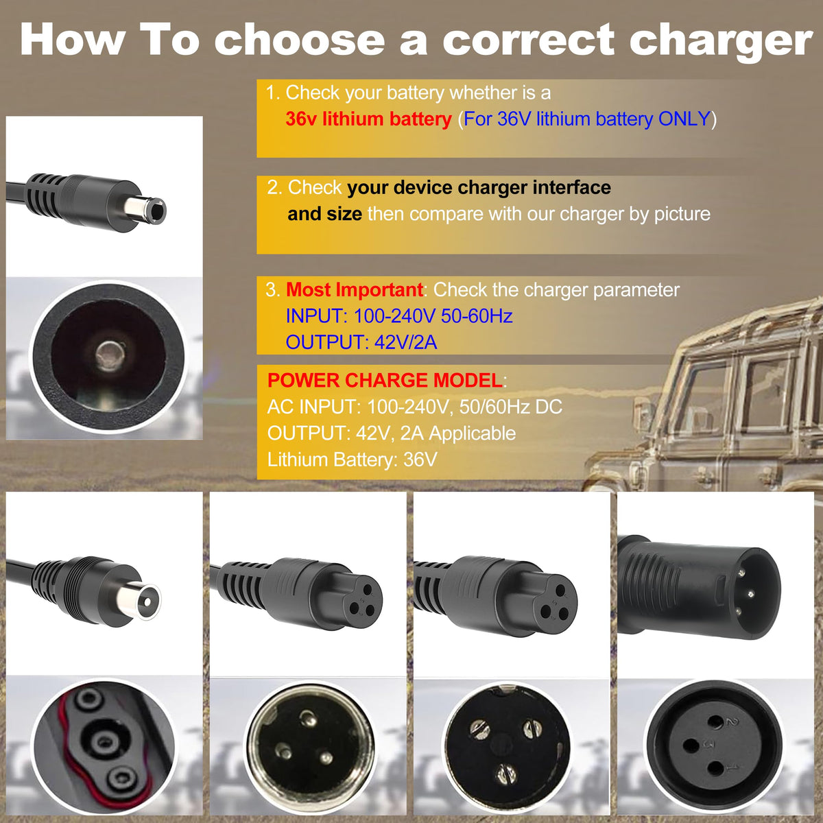 42V 2A Scooter Charger with 5 Types of Connectors Z271