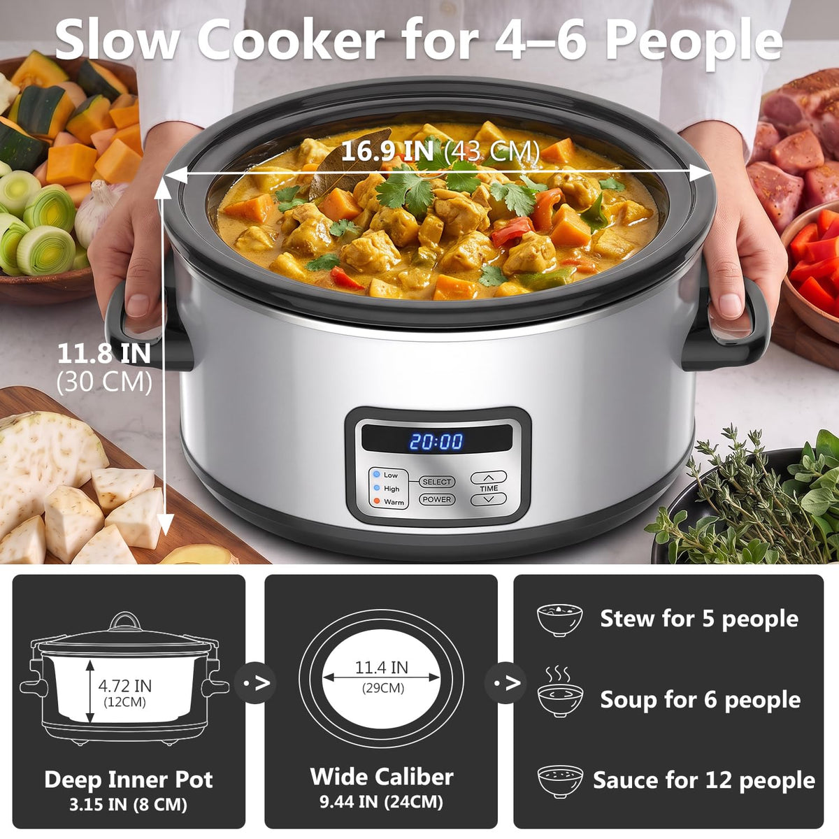 6 Quart Programmable Slow Cooker with Lid Clip F657234