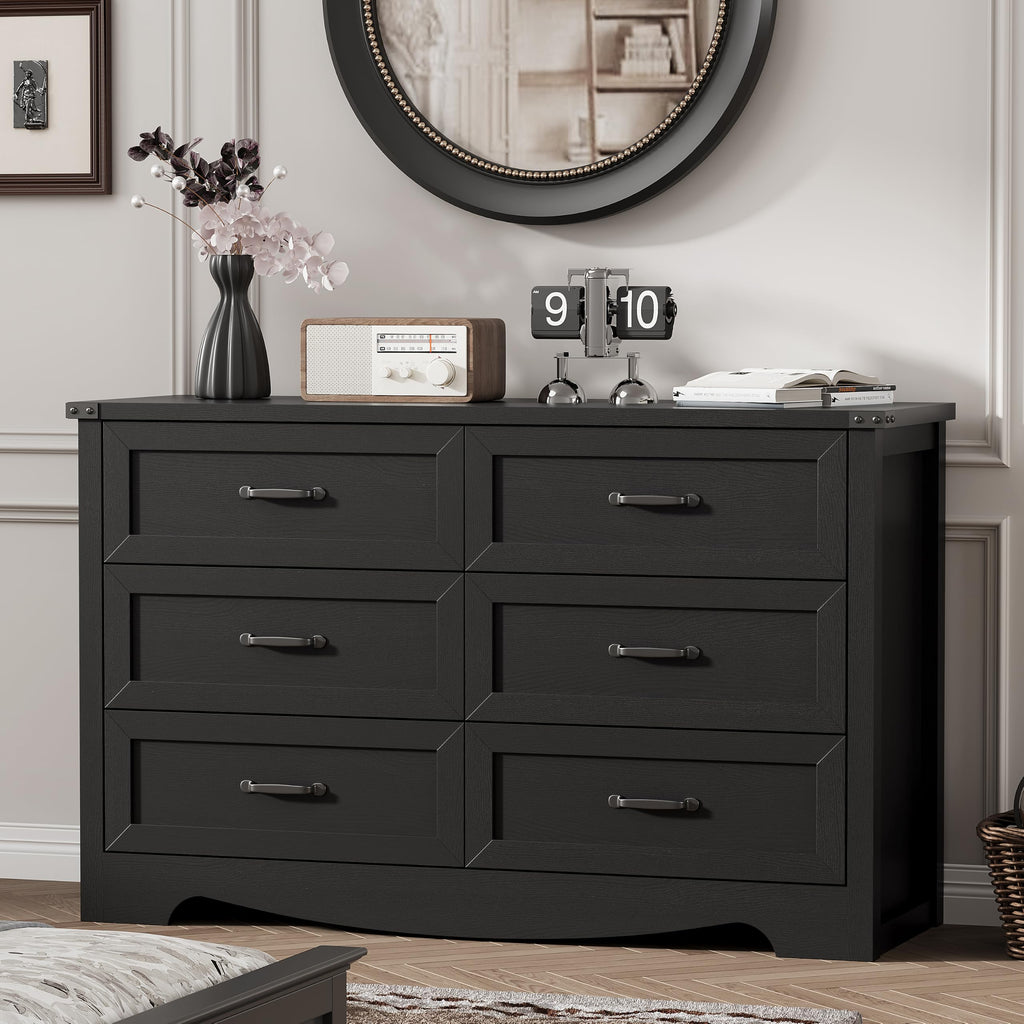 Black 6 Drawer Wood Dresser D361358