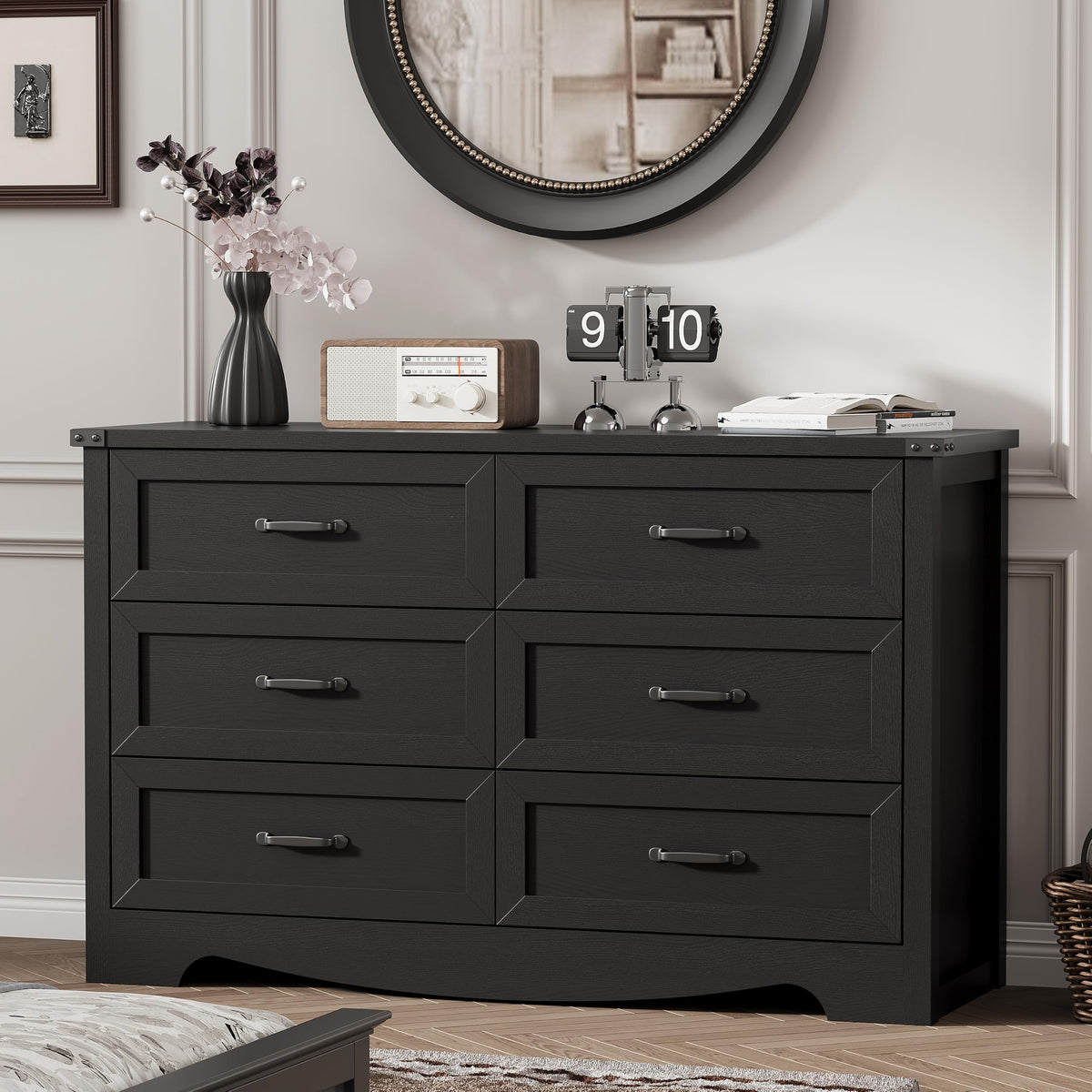 Black 6 Drawer Wood Dresser D361358