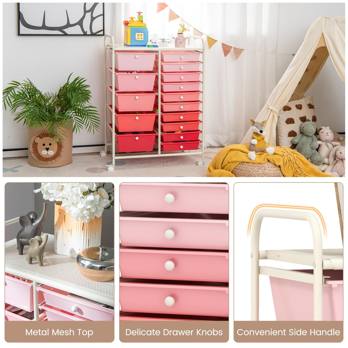 15 Drawer Multicolor Rolling Storage Cart I583742