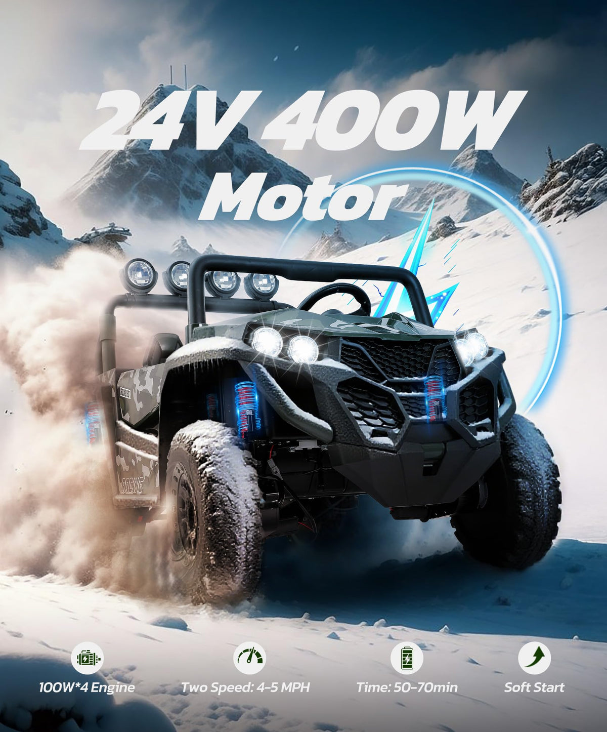 2 Seater 24V Battery Powered Ride on Car with Remote Control, Camouflage Green B795080