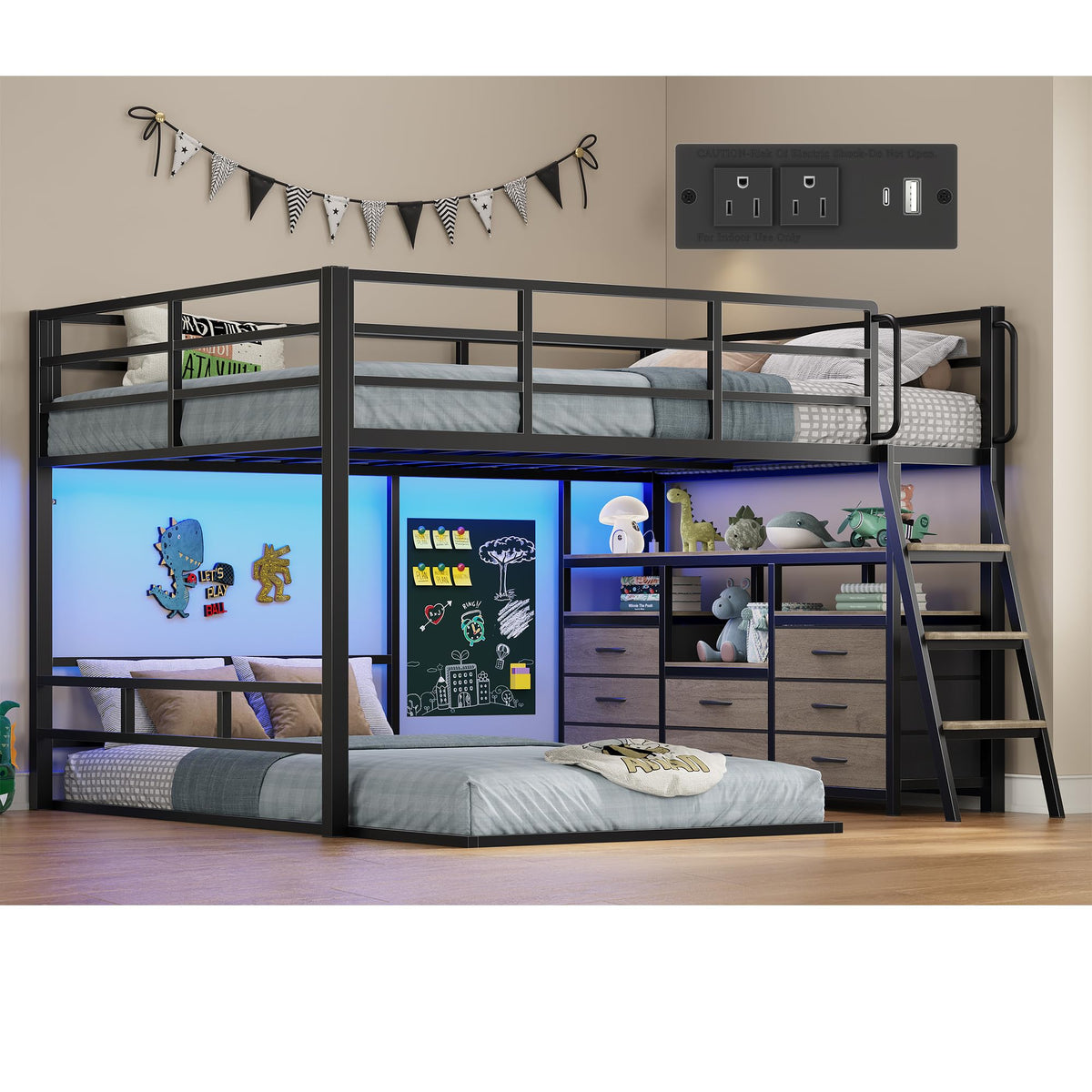 Full Over Twin Bunk Bed with 8 Drawers Grey E71331