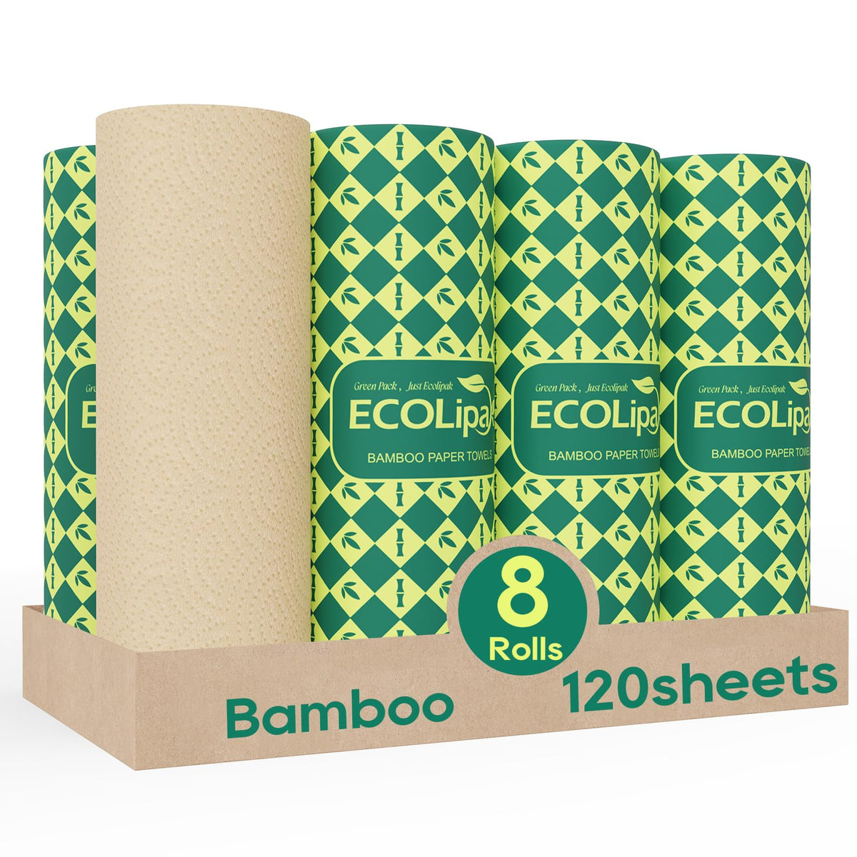 Bamboo Paper Towels, 8 Rolls, 2 Ply 120 Sheets Q58432