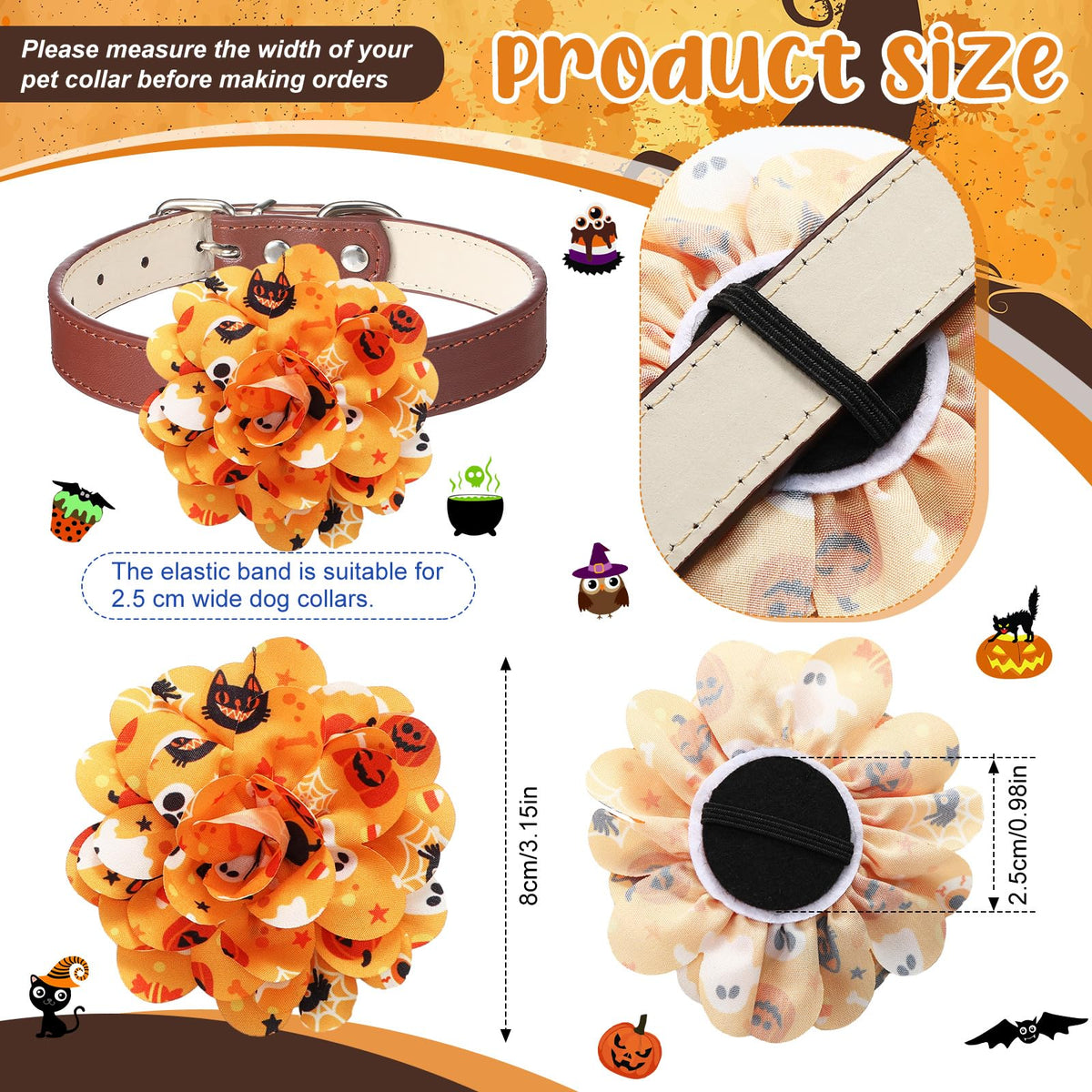 80 Pcs Halloween Dog Collar Flowers Bulk R359581