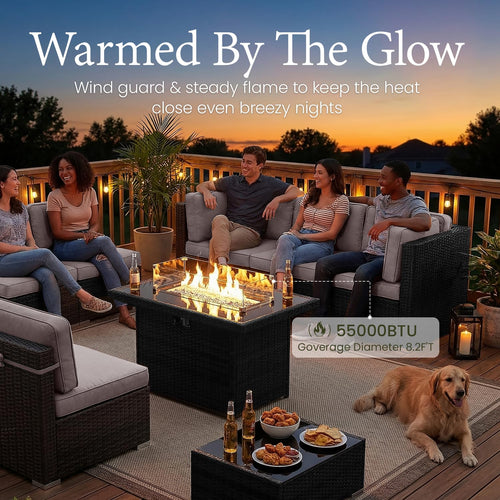 15 Piece Wicker Rattan Patio Furniture Set with Fire Pit Table B204
