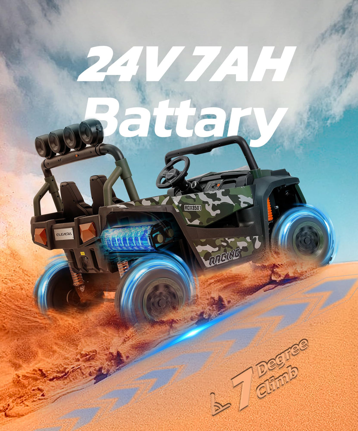 2 Seater 24V Battery Powered Ride on Car with Remote Control, Camouflage Green B795080