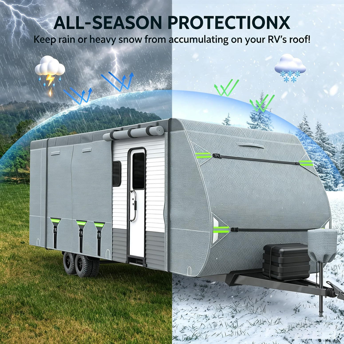 24-27FT 8 Layers Windproof RV Cover with Tire Cover P173