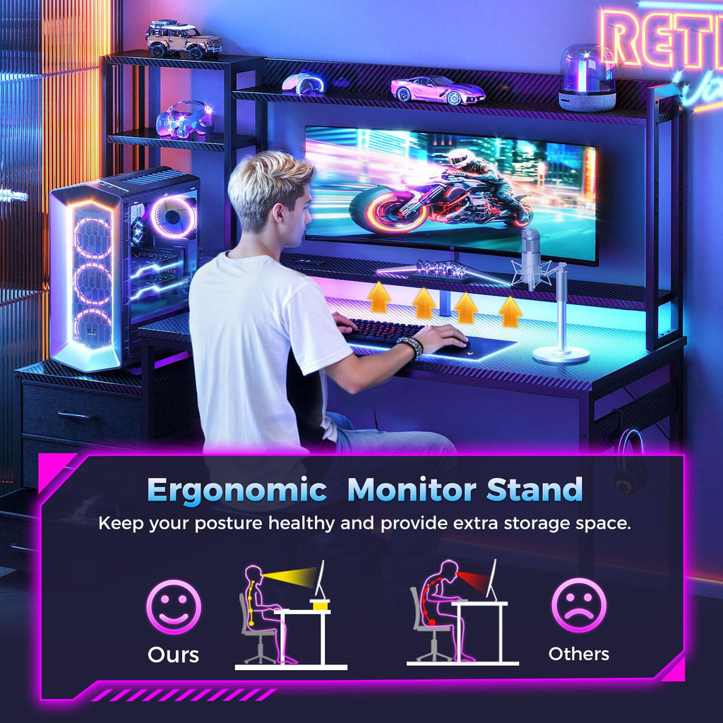 48 Inch Gaming Desk with Shelves and Drawers V5056