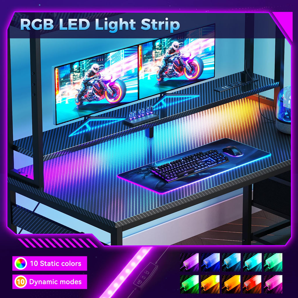48 Inch Gaming Desk with Shelves and Drawers V5056