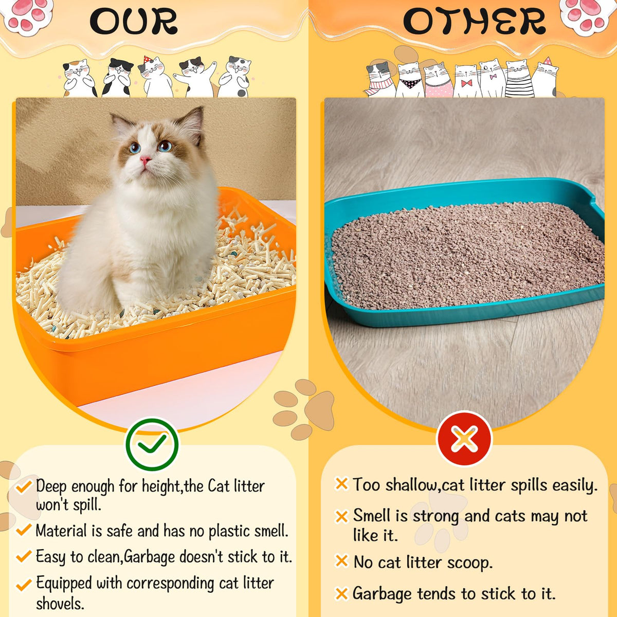 6 Pcs Plastic Kitten Litter Box Set with Scooper G227