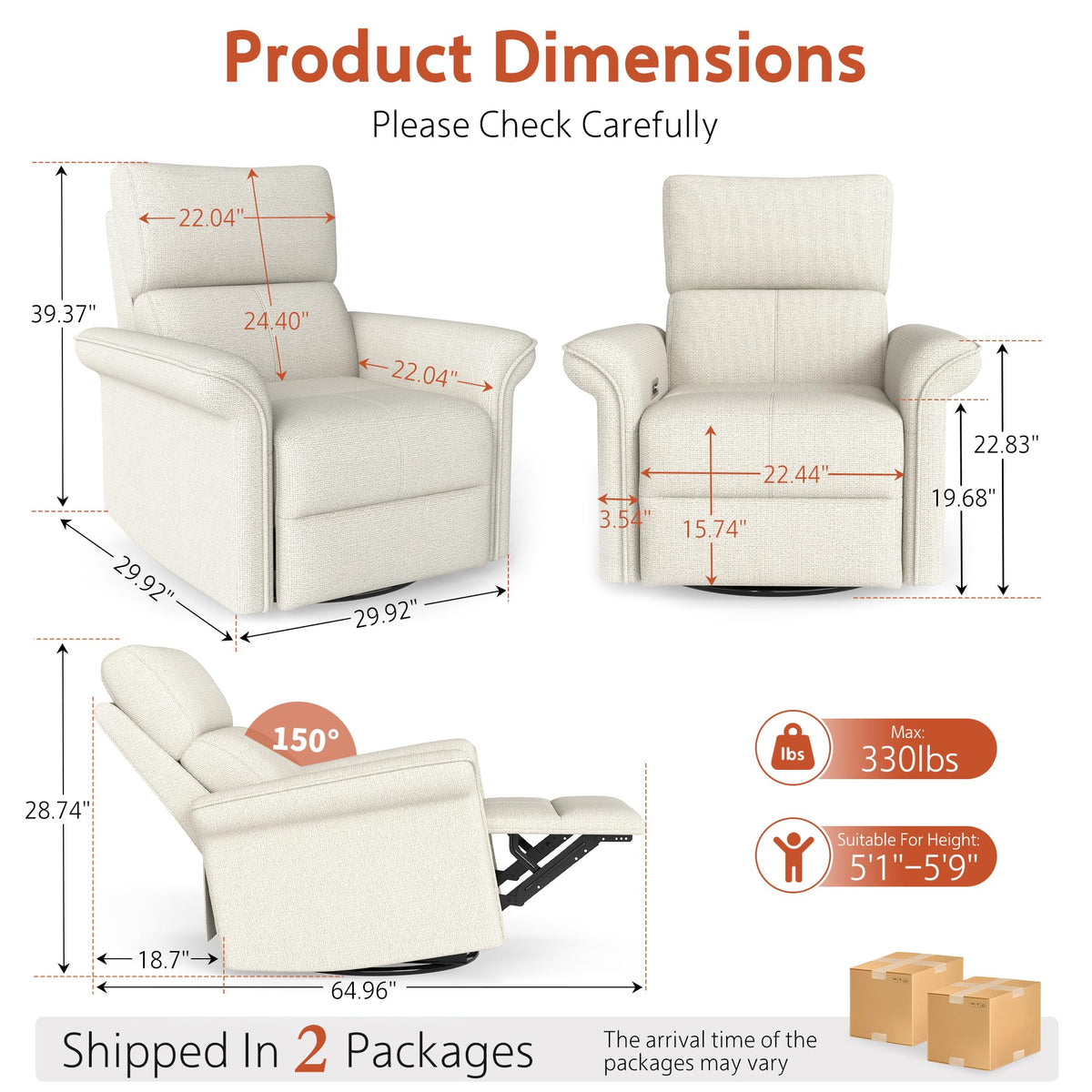 Fabric Light Gray Swivel Rocker Recliner Chair Z65488