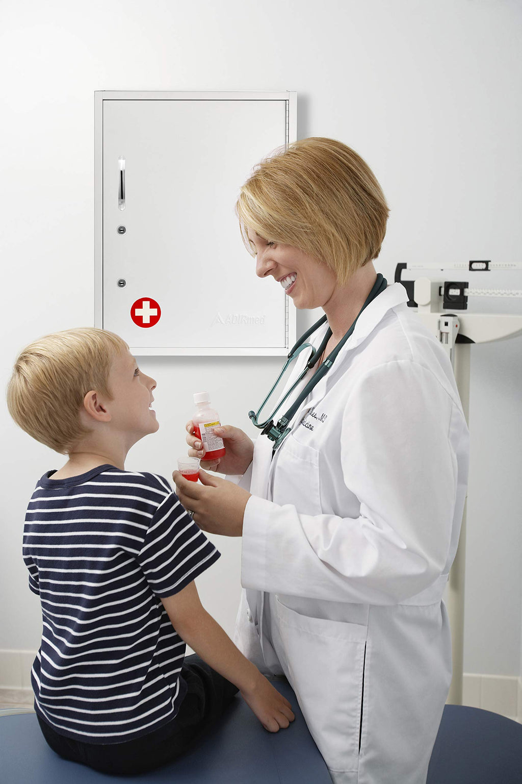 White Locking Metal Wall Mounted Medication Cabinet with Document Pocket Y11097