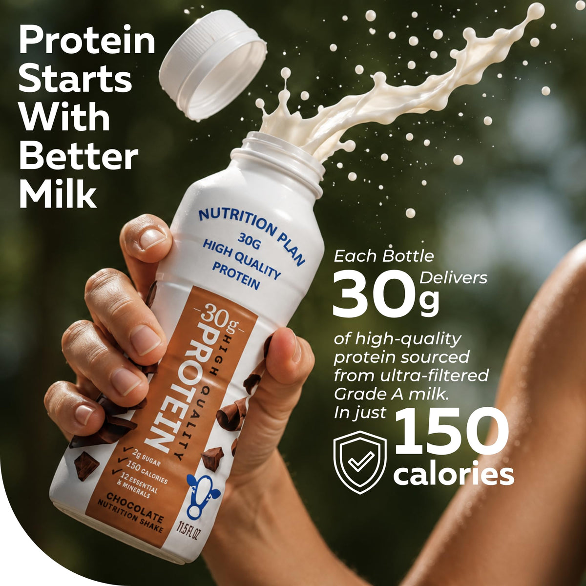 High-Protein Ready to Drink Shake – 30g Milk Protein, 150 Calories, 2g Sugar – Lactose Free, Chocolate, 11.5 fl oz (12 Pack) F663