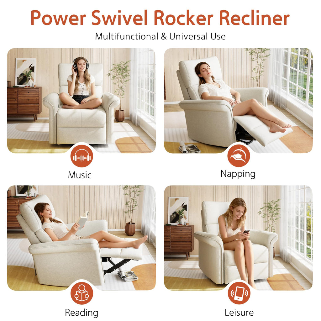 Fabric Light Gray Swivel Rocker Recliner Chair Z65488