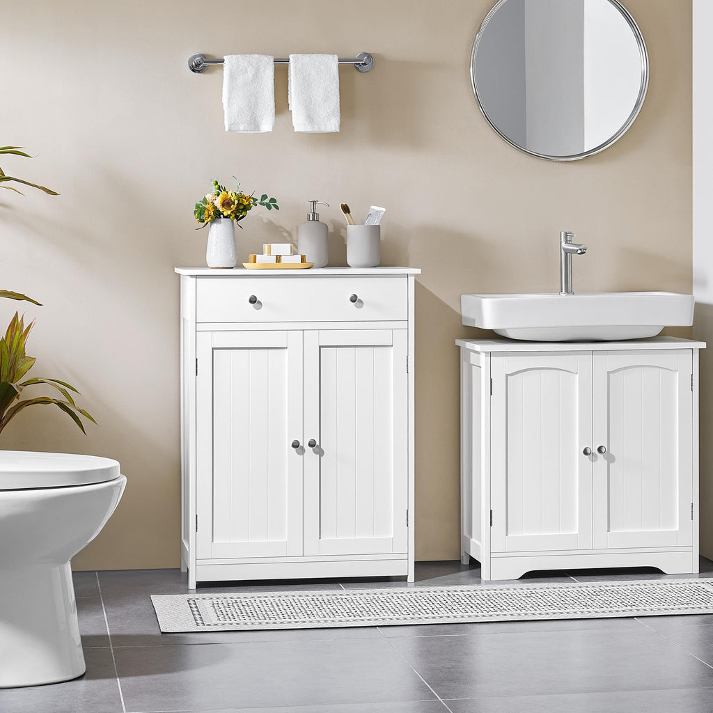 White Bathroom Storage Cabinet with Drawer and 2 Doors I97487
