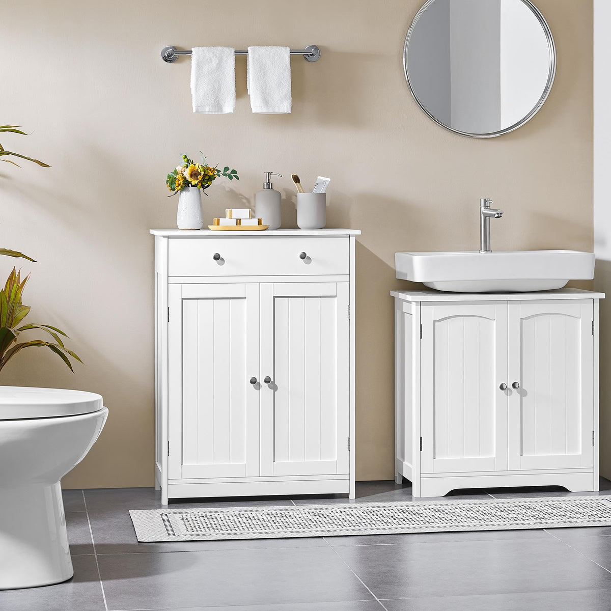 White Bathroom Storage Cabinet with Drawer and 2 Doors I97487