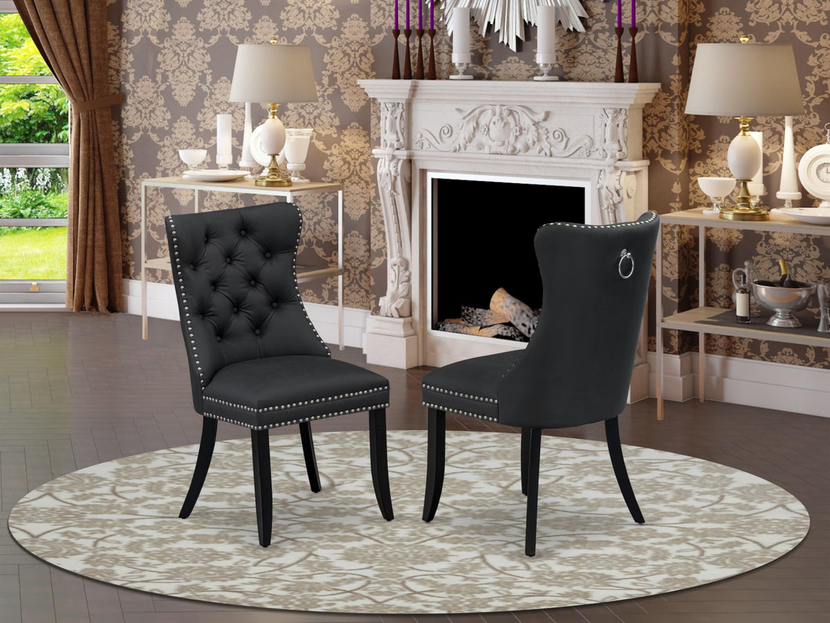 Button Tufted Dark Gray Polyester Fabric Upholstered Dining Chairs, Set of 2 L543073