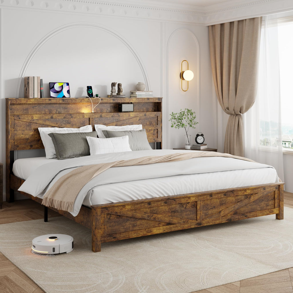 King Size Wood Bed Frame with Headboard R734256
