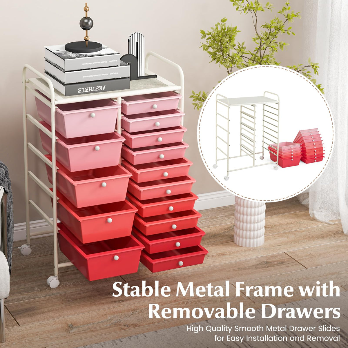 15 Drawer Multicolor Rolling Storage Cart I583742