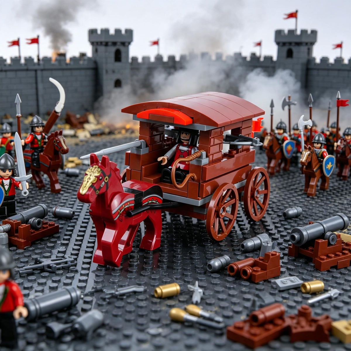 Medieval War Chariot Building Block Set with 12 Minifigures P3380
