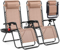 Adjustable Steel Mesh Zero Gravity Chairs Set of 2 with Cup Holder Tray D5009