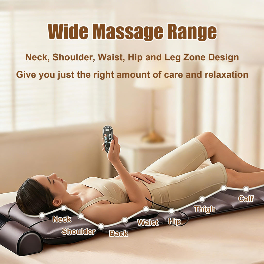 Brown Full Body Heating Massage Mat with Detachable Neck and Leg Massagers B9706
