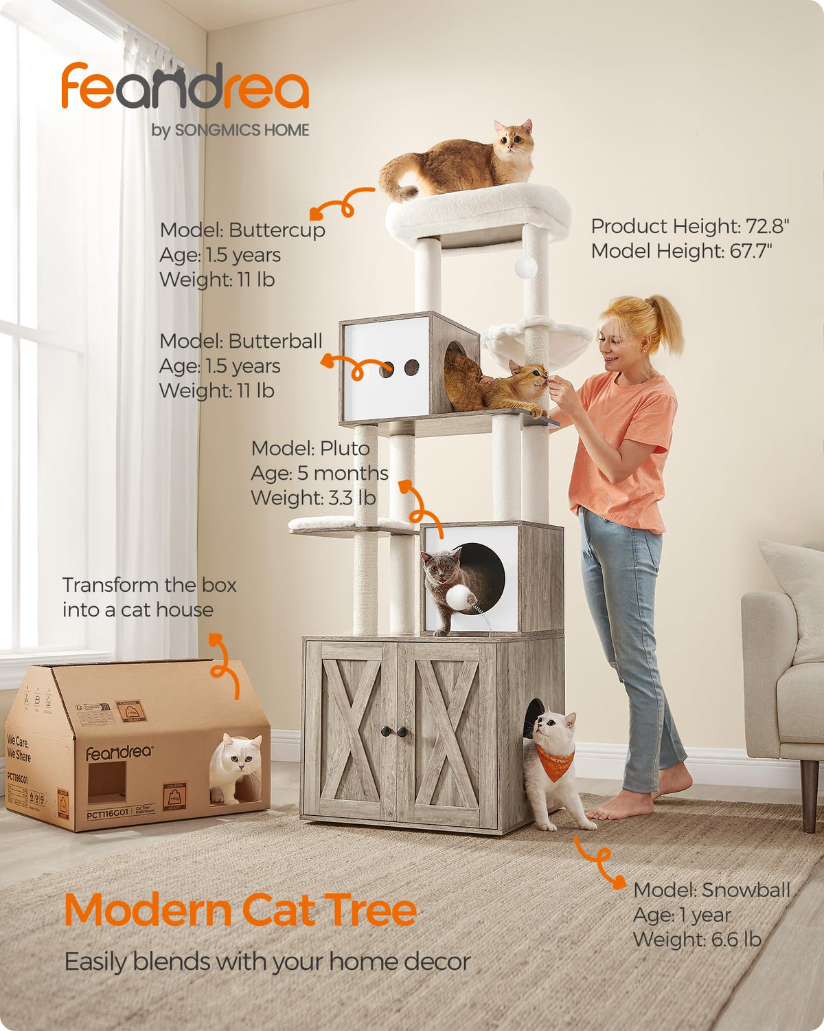 70.1-Inch Tall Cat Tree with Litter Box Enclosure P98338