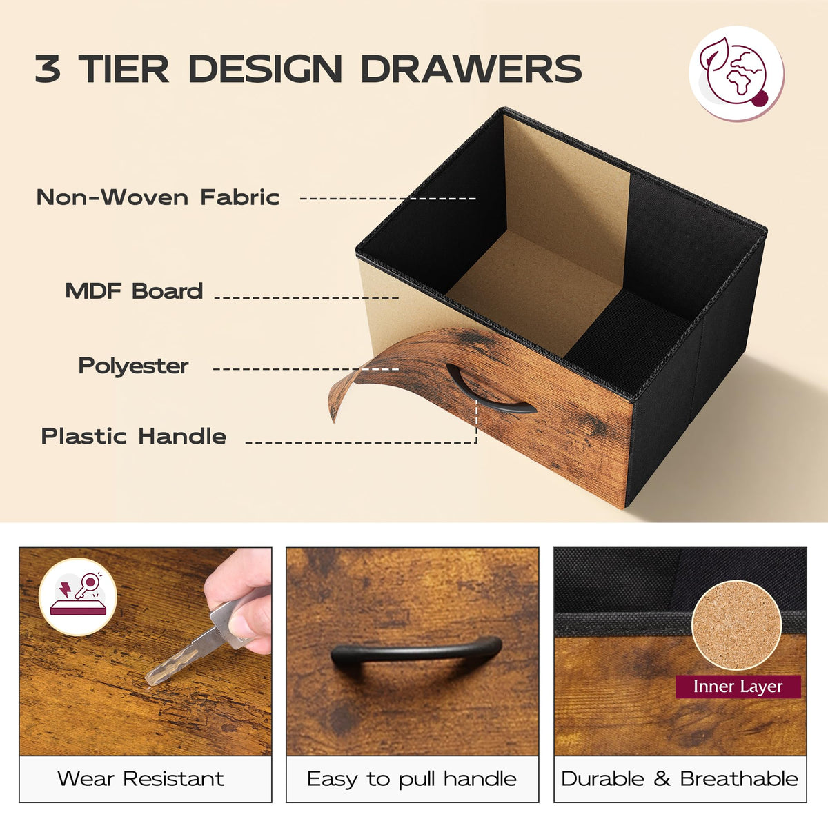 5 Drawer Rustic Brown Dresser R237