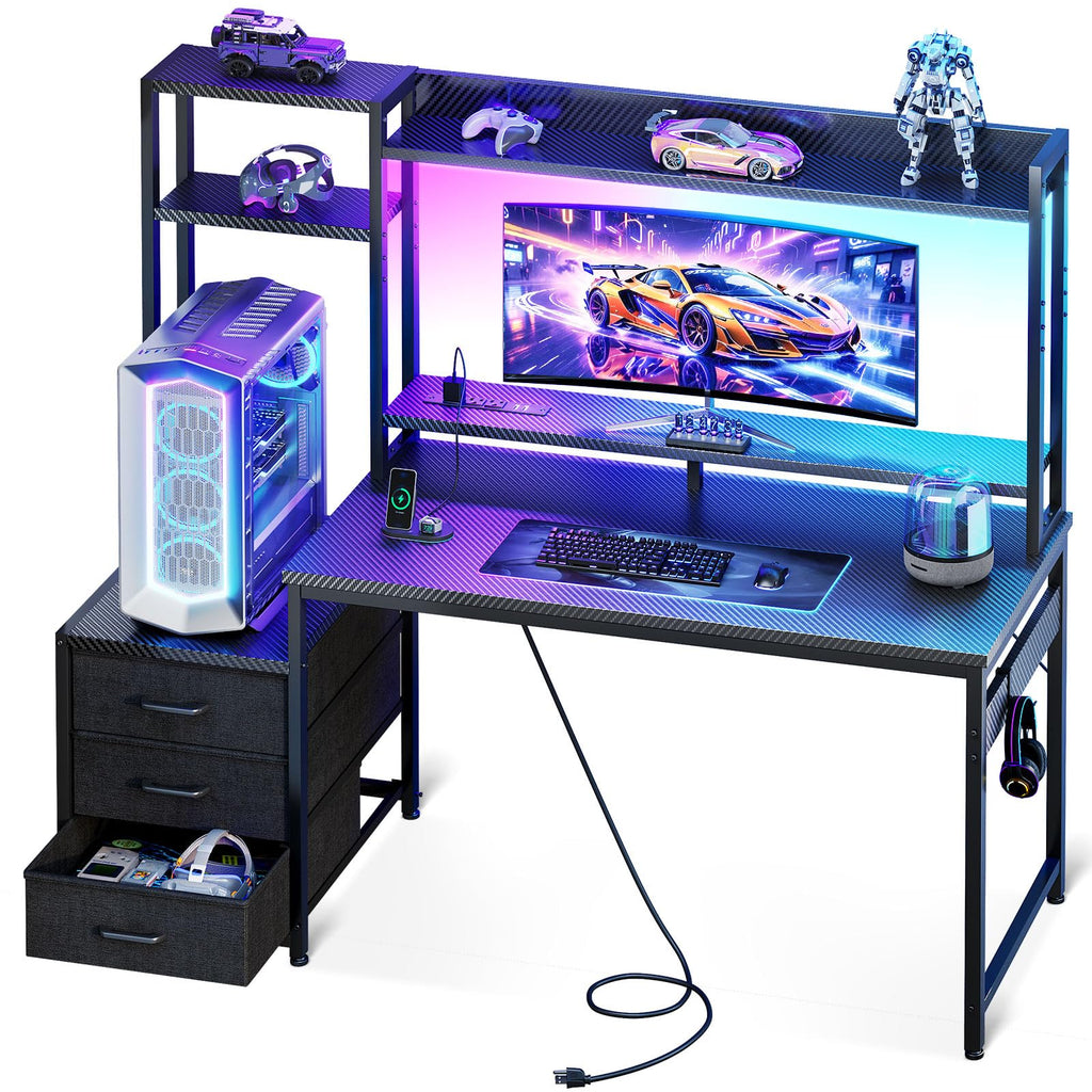 48 Inch Gaming Desk with Shelves and Drawers V5056